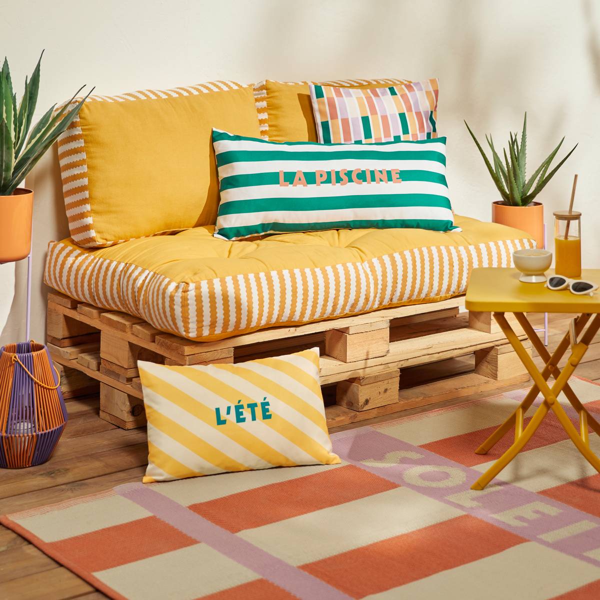 Cojín de suelo exterior rectangular POOLSIDE Amarillo