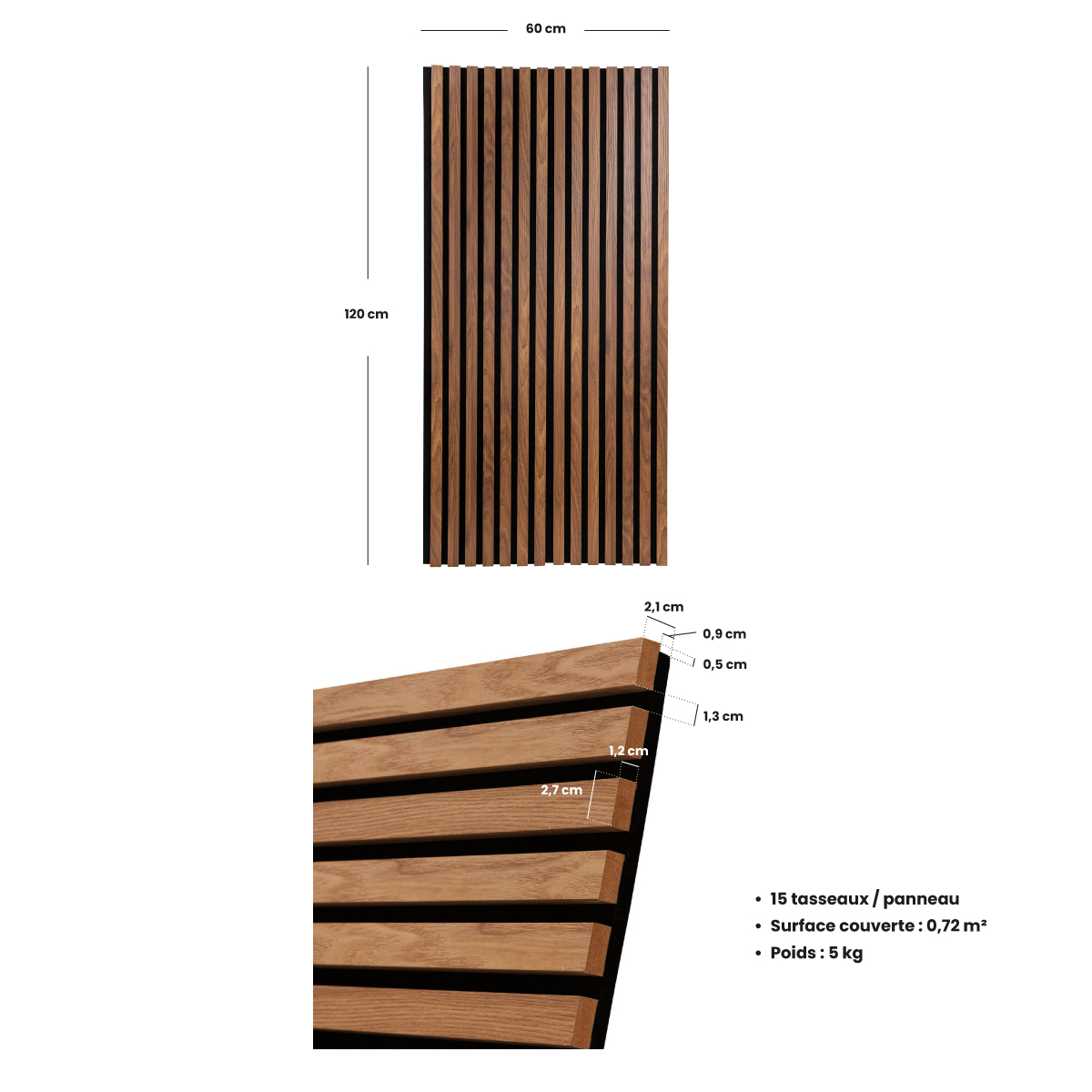 Lote de 2 paneles decorativos de listones de madera Colva